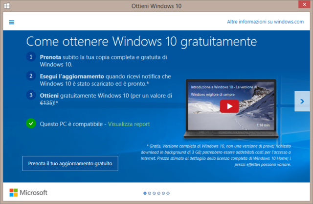 La finestra di aggiornamento Ã¨ disponibile giÃ Â  da qualche settimana in Windows 7 e 8