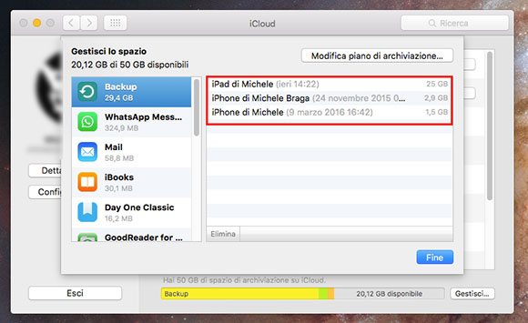 Gestione backup su iCloud da Mac