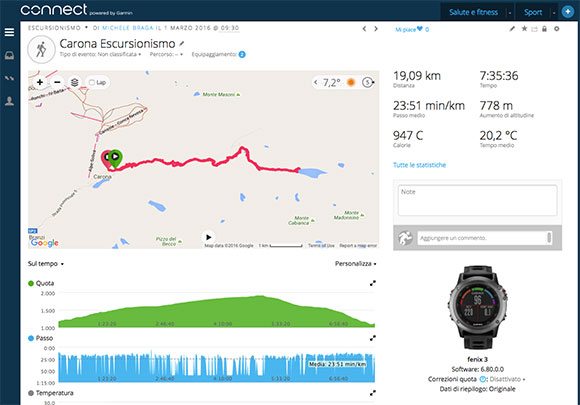 Le attivitÃ Â  possono essere riviste anche sul portale online Garmin Connect.