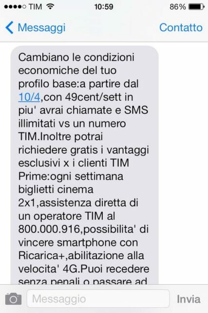 tim prime sms