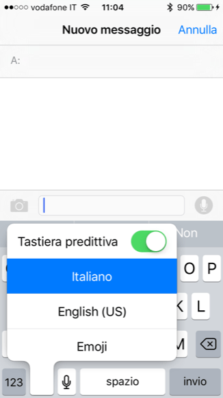 Quando volete scrivere del testo nella seconda (o terza o quarta lingua) basta toccare l'icona del mappamondo per cambiare la lingua e il dizionario utilizzato.