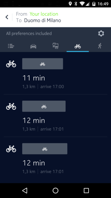 Nella versione beta di Here Maps adesso potete impostare, come mezzo di trasporto, la bicicletta.