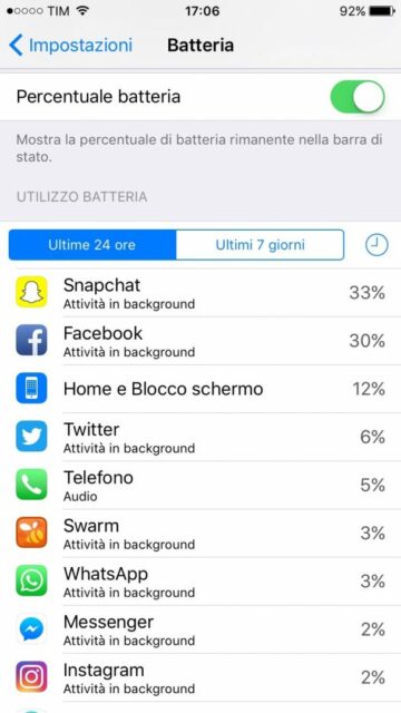 Snapchat e batteria