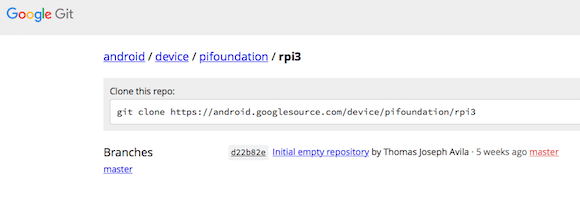 Il nuovo ramo dedicato al Raspberry Pi 3 all'interno della repository AOSP.