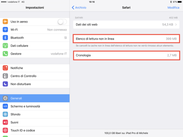 L'Elenco di lettura non in linea di Safari puÃ² occupare decine o centinaia di Mbyte se avete molti pagine salvate.