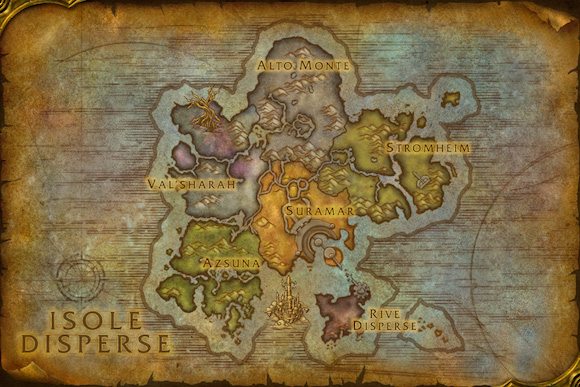La mappa delle nuove zone da esplorare e che saranno i luogo dove si svolgeranno la maggior parte delle avventure e delle incursioni dell'espansione Legion.