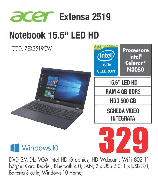 Anche intorno ai 350 euro si possono trovare dei notebook, che però sono estremamente lenti con Windows 10. Il processore Celeron N3050 di questo esempio rappresenta una palla al piede per qualsiasi tipo di applicazione; se non volete invecchiare davanti al monitor cercate qualcosa con un Core i3.
