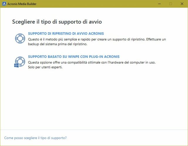 True Image puÃ² creare due tipologie di supporti di ripristino avviabili: interessante  Ã¨ quello basato su Windows PE, che richiede perÃ² qualche passaggio in piÃ¹.