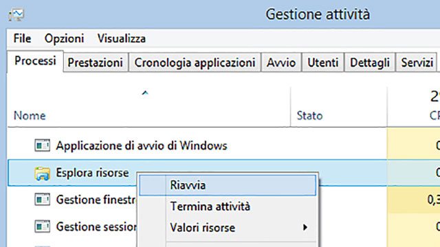 Riavvio processo Esplora risorse
