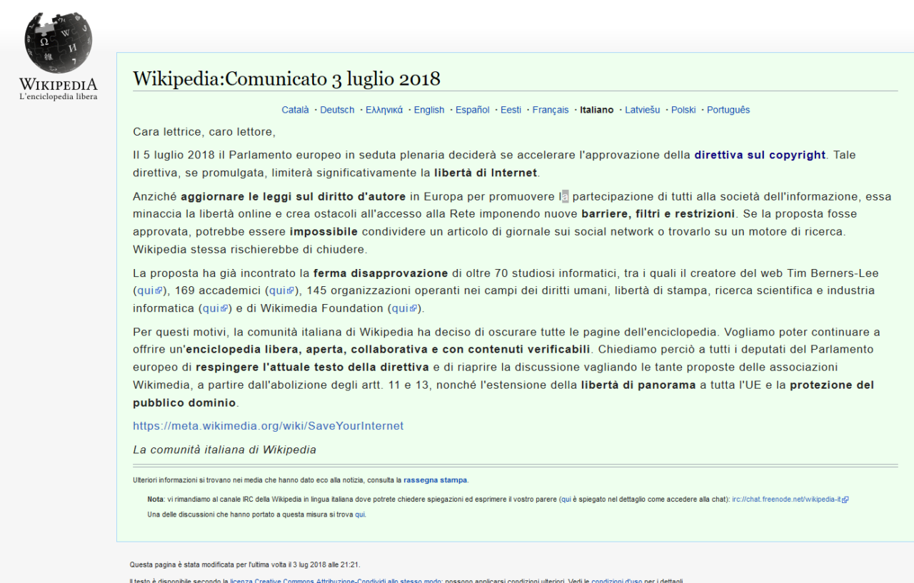 Protesta Wikipedia Italia