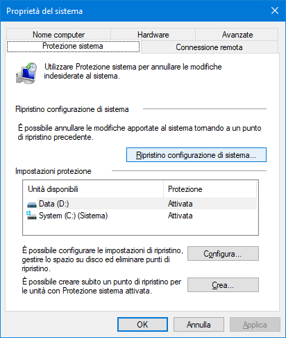 Ripristino Configurazione di Sistema