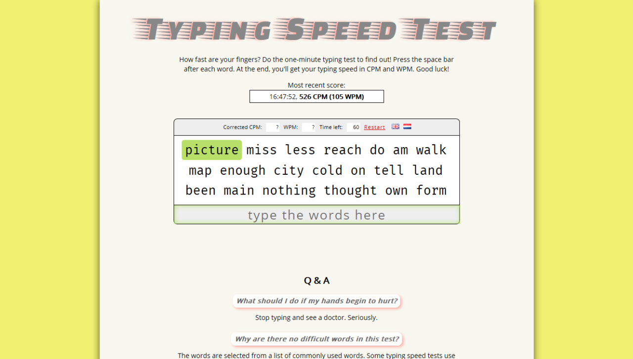 UI di Typing Test