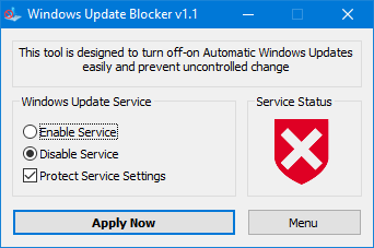 Windows Update Blocker in azione