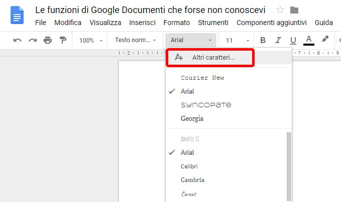 Le funzioni di Google Documenti: nuovi font