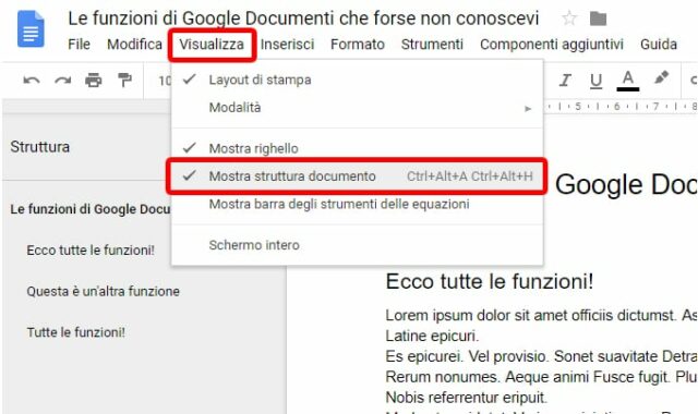 Le funzioni di Google Documenti: