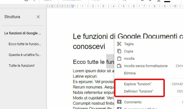 Le funzioni di Google Documenti: