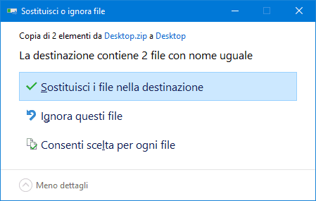 Windows 10, estrazione da archivio .zip