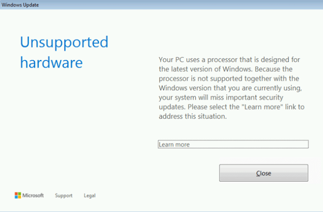 Hardware non supportato - Windows Update