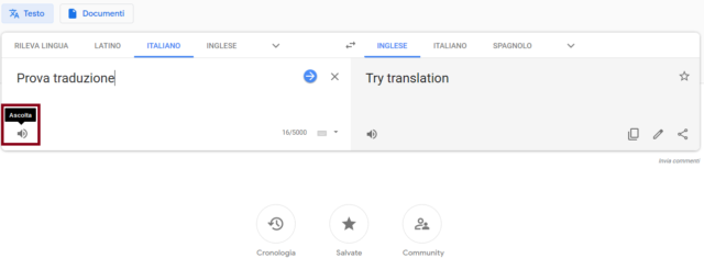 Google Traduttore, ascolto della pronuncia