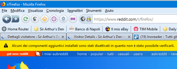 Firefox, componenti disattivati