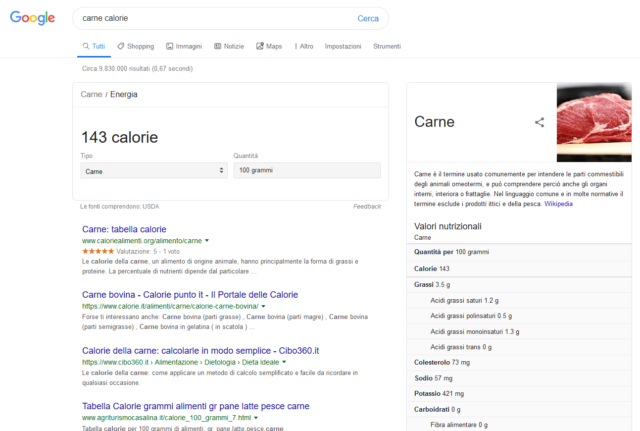 Calorie su Google - 1