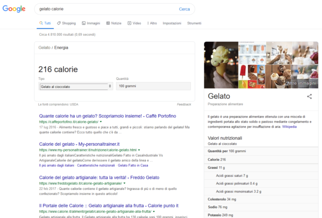 Calorie su Google - 2
