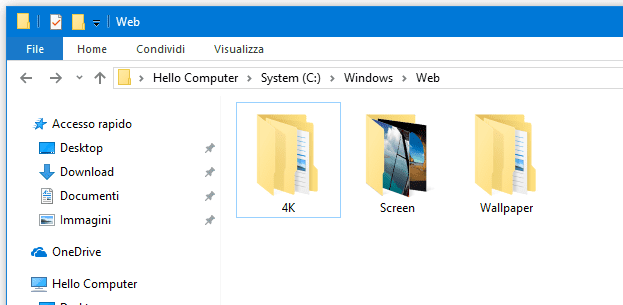 Cartella Sfondi di Windows 10