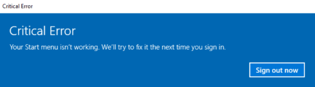 Windows 10, bug del Menu Start