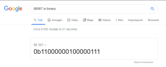 Google, conversione tra sistemi numerici