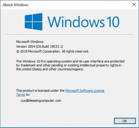 Windows 10 2004 - Winver