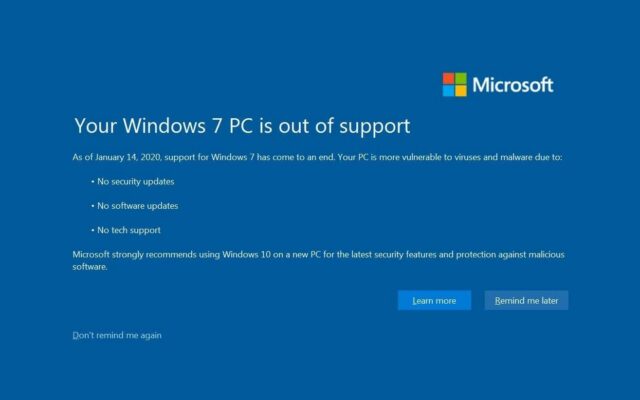 Windows 7, messaggio di fine supporto - 1