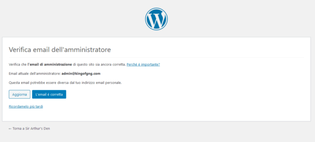 WordPress, verifica e-mail