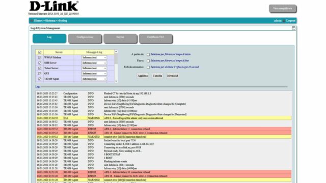 Nella modalitÃ  avanzata Ã¨ disponibile un log di sistema configurabile 
e molto completo, che permette lâanalisi di eventuali problemi. 