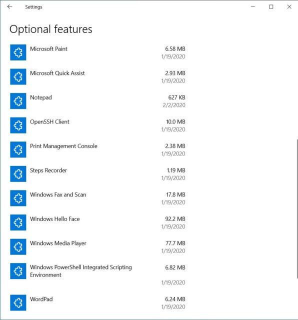 Windows 10, Blocco Note e Paint nelle FunzionalitÃ  Aggiuntive