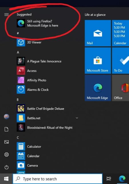 Windows 10, propaganda per Edge