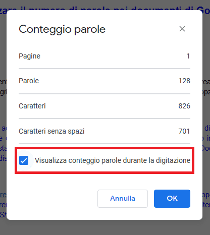 Conteggio parole in Google Docs - 1