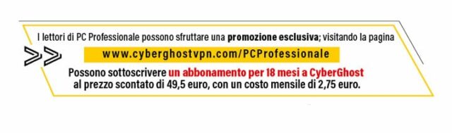 Una promozione riservata ai lettori di PC Professionale permette un risparmio notevole per lâabbonamento annuale, che viene scontato da 71,88 a 49,5 euro ed Ã¨ anche esteso di ulteriori sei mesi, per un totale di 18 (pari a 2,75 euro al mese).
