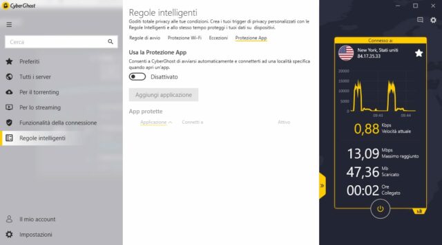 Il client di CyberGhost integra alcune funzioni davvero pratiche, come quelle  per attivare automaticamente la Vpn quando si aprono determinate applicazioni.