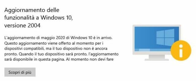 Avviso Windows 10 2004