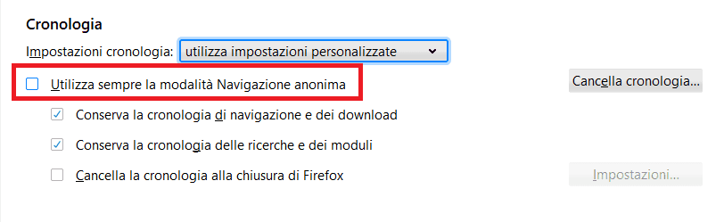 Navigazione Anonima in Mozilla Firefox