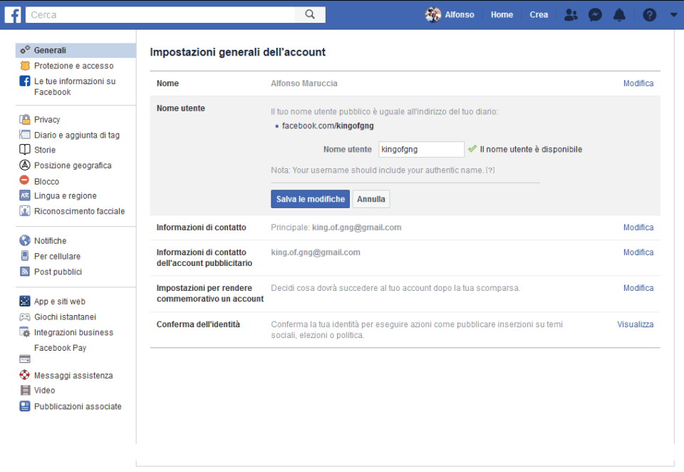 Come cambiare il nome utente dell’account di Facebook