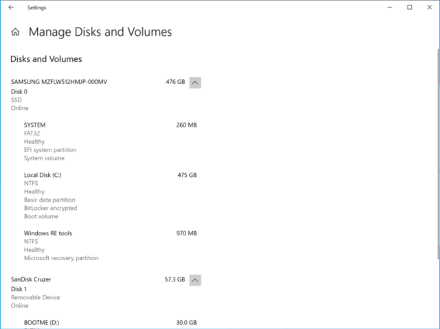 Windows 10 Gestione dischi