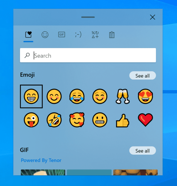 Windows 10 emoji picker