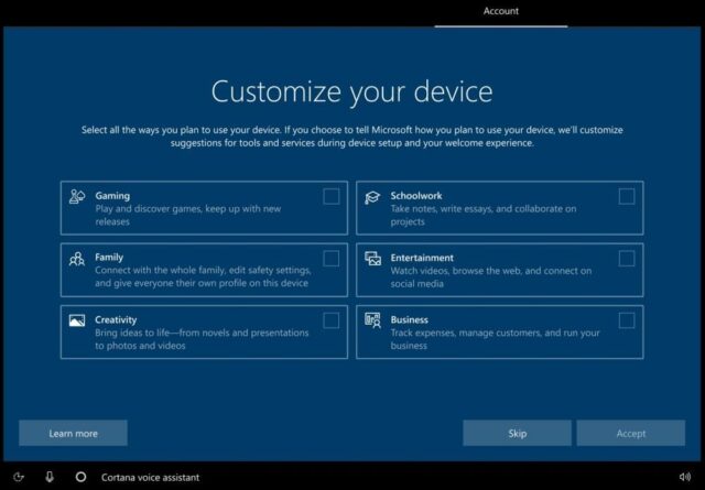 Windows 10 new setup