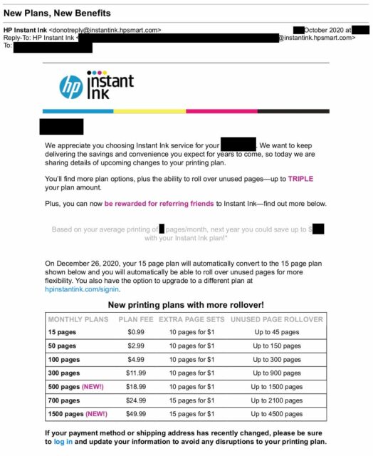 Email HP Instant Ink