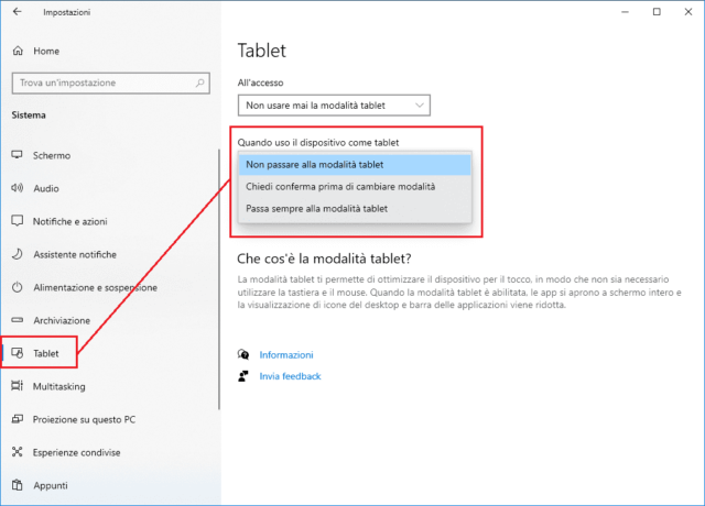 ModalitÃ  tablet Windows 10