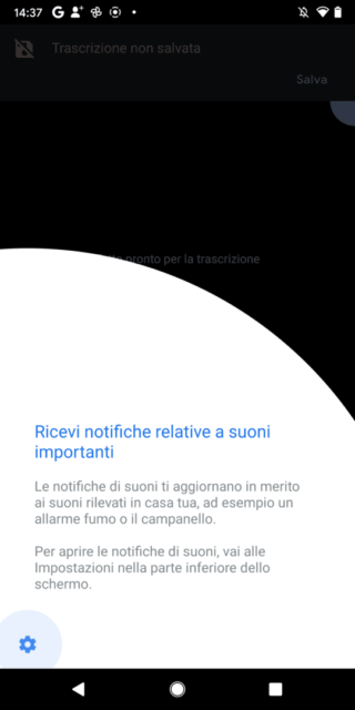 Google Trascrizione istantanea e notifiche di suoni puÃ² essere personalizzato dal pannello delle impostazioni all'interno della scheda AccessibilitÃ .