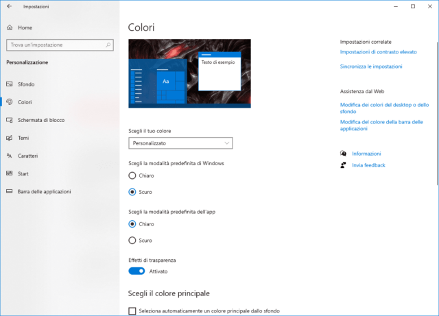 Tema chiaro e colori scuri in Windows 10 - 1