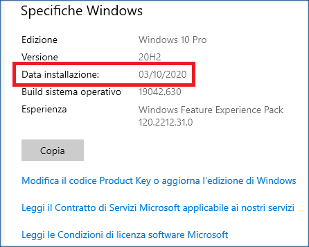Data di installazione di Windows 10 - 1