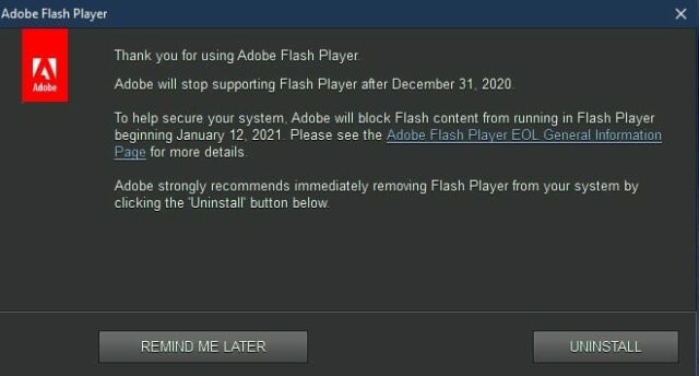 Flash Player warning